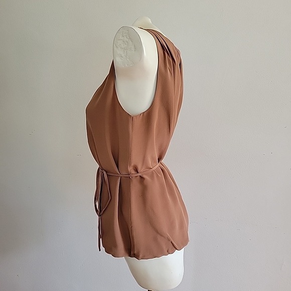 J Crew Silk Chiffon Belted Blouse Small Chocolate Brown Sleeveless Chic Feminine - Picture 7 of 15